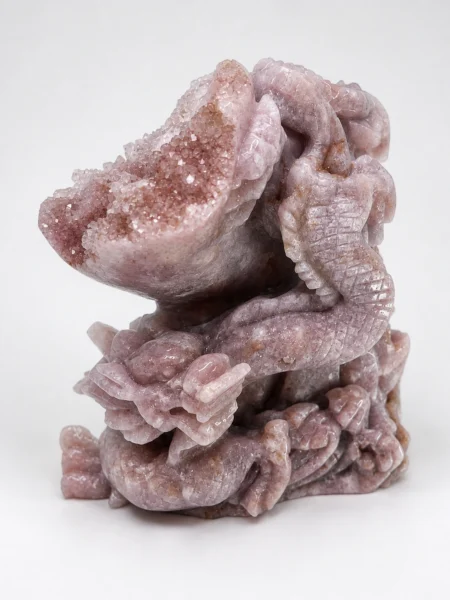 Pink Amethyst Dragon | Druzy Crystal Geode Carving