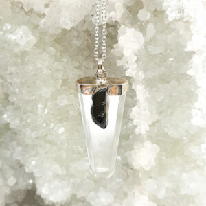 Moldavite & Clear Quartz Pendant – 925 Sterling Silver (One of a Kind)