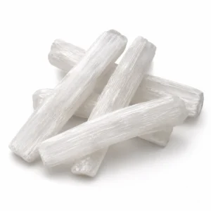 Natural Mini Satin Spar cleansing sticks, commonly known as Selenite, used for crystal cleansing, meditation and spiritual rituals.