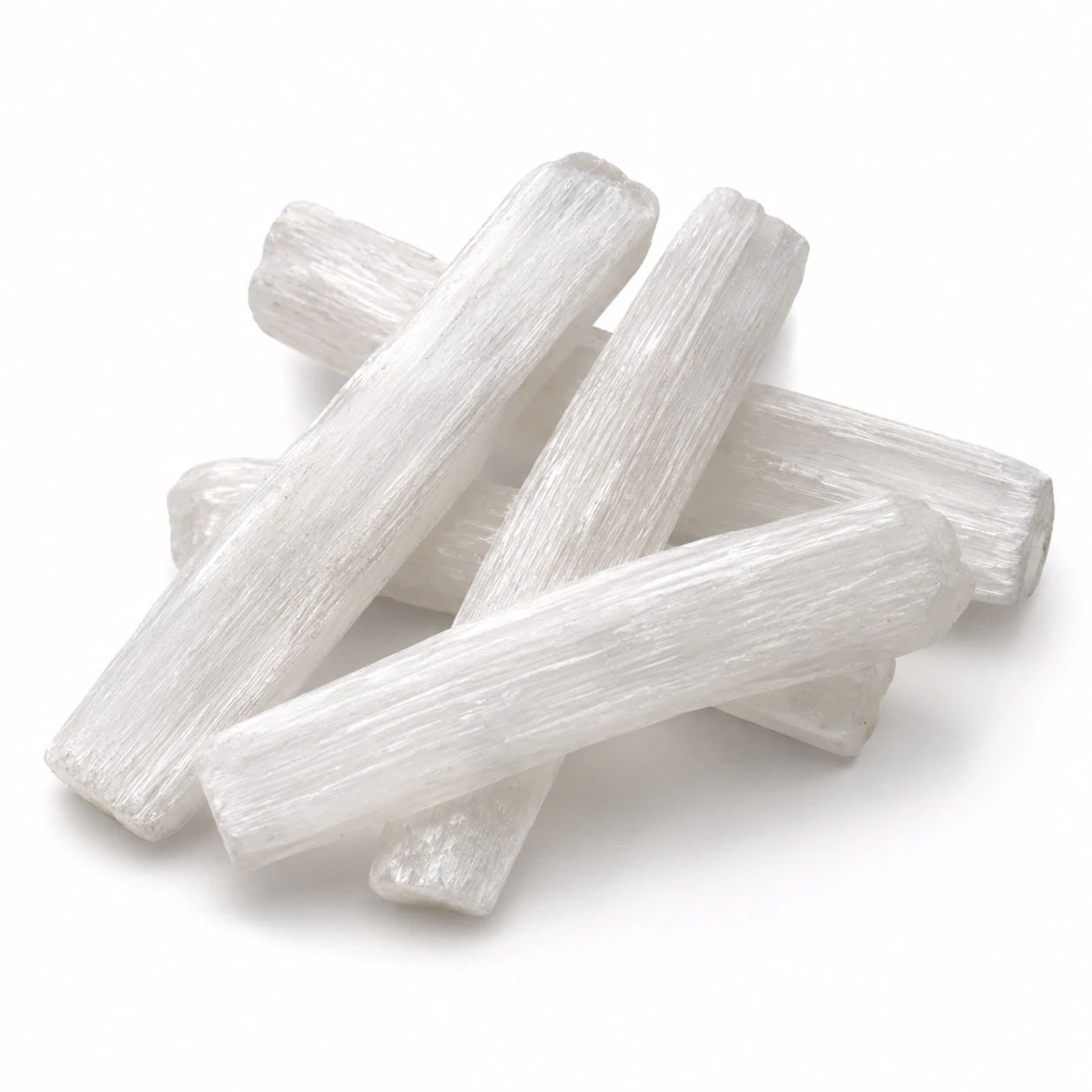 Natural Mini Satin Spar cleansing sticks, commonly known as Selenite, used for crystal cleansing, meditation and spiritual rituals.