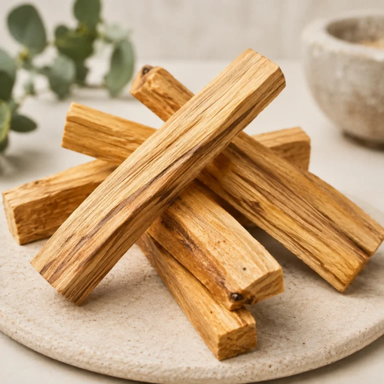 Natural Palo Santo Holy Wood sticks with rich golden grain, traditionally used for meditation, mindfulness and creating calm, intentional spaces.