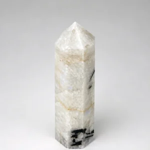 Small Moonstone Tower with natural black inclusions and subtle flash