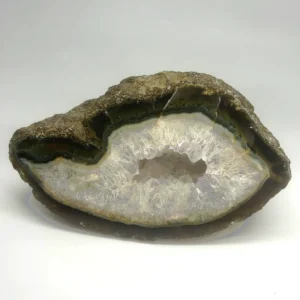Natural Agate Slice Freeform with polished banding and sparkling druzy quartz crystal centre.