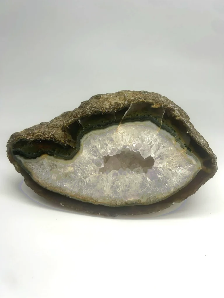 Natural Agate Slice Freeform with polished banding and sparkling druzy quartz crystal centre.