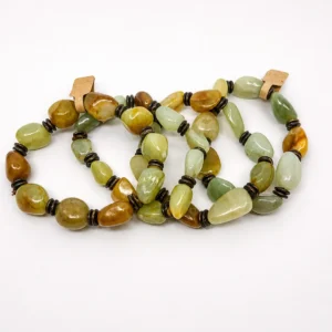 Natural Jade tumble stone bracelet with polished green gemstone beads