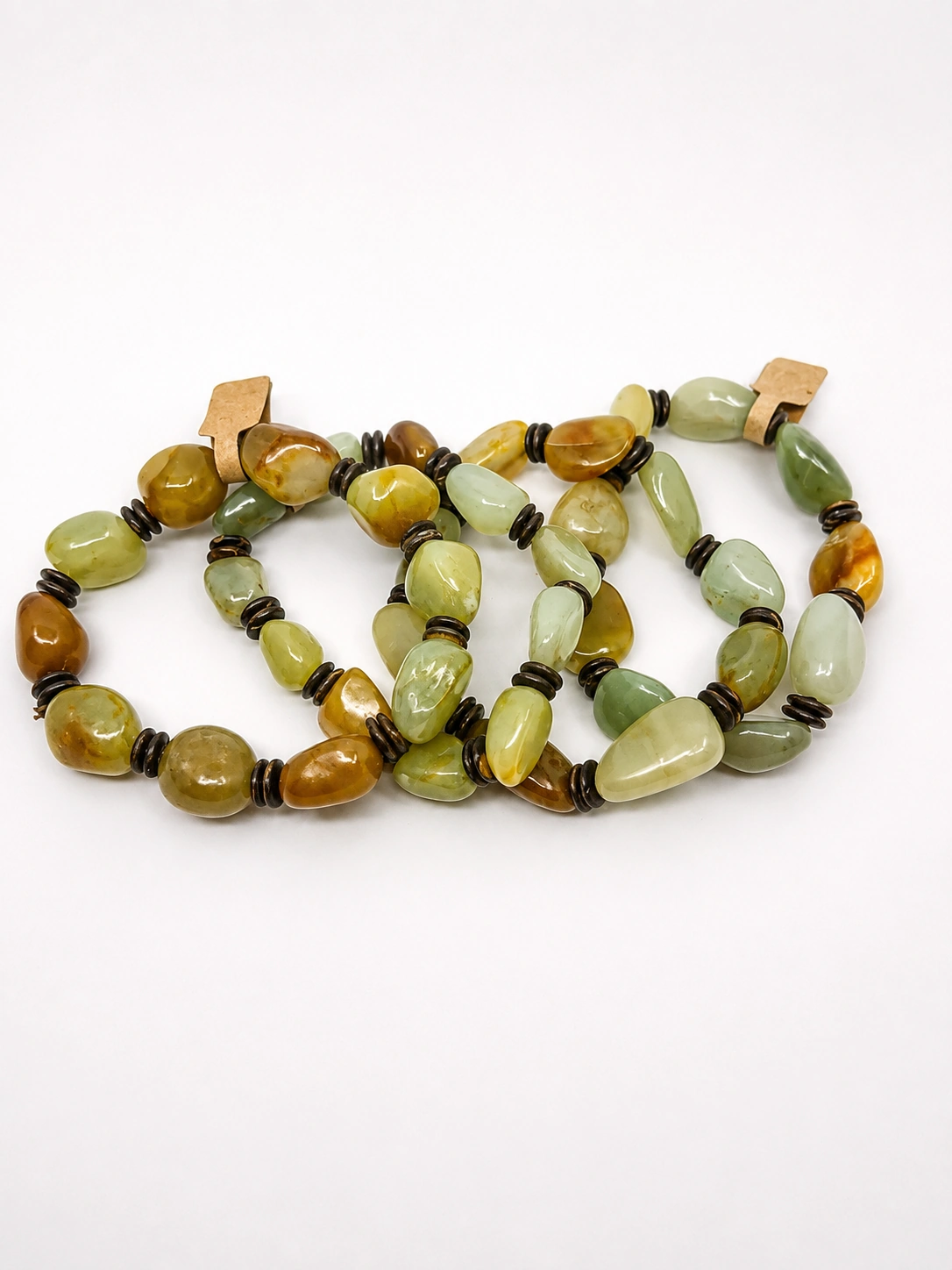 Natural Jade tumble stone bracelet with polished green gemstone beads