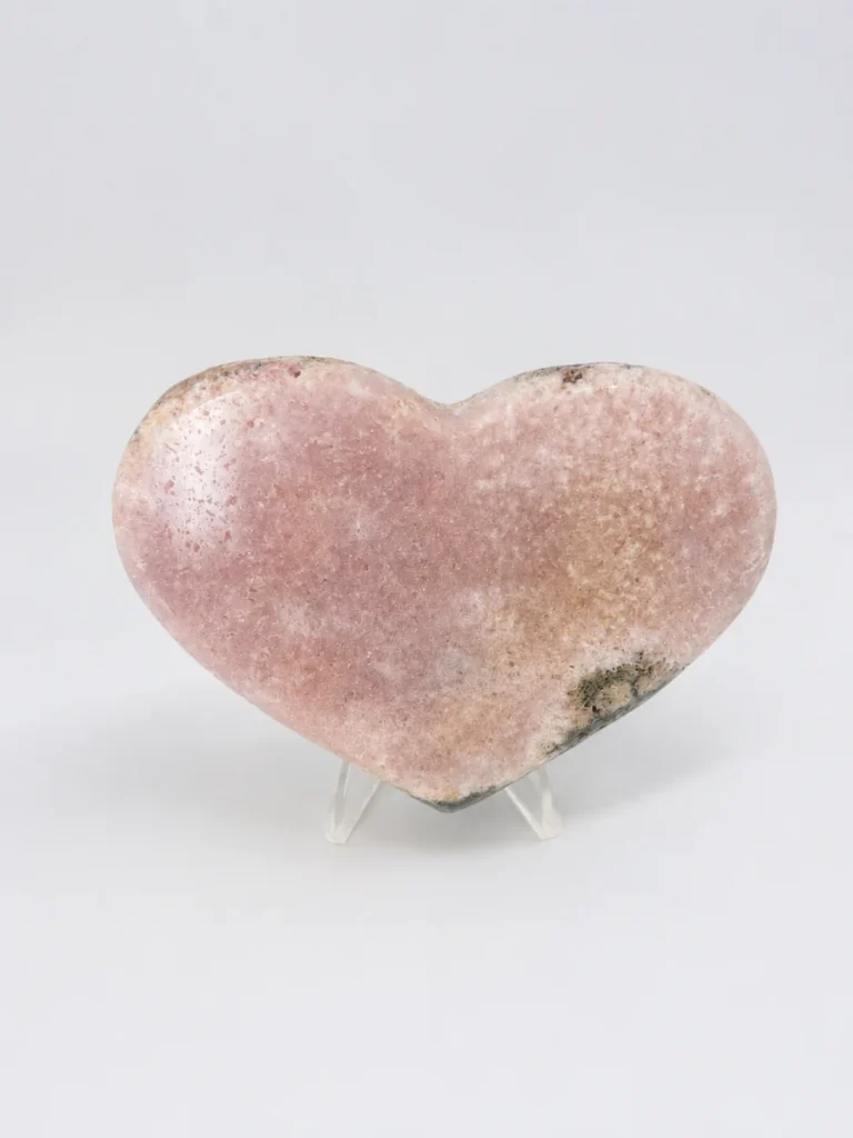 Natural Pink Amethyst Heart with soft blush colouring and subtle sparkling druzy crystal.