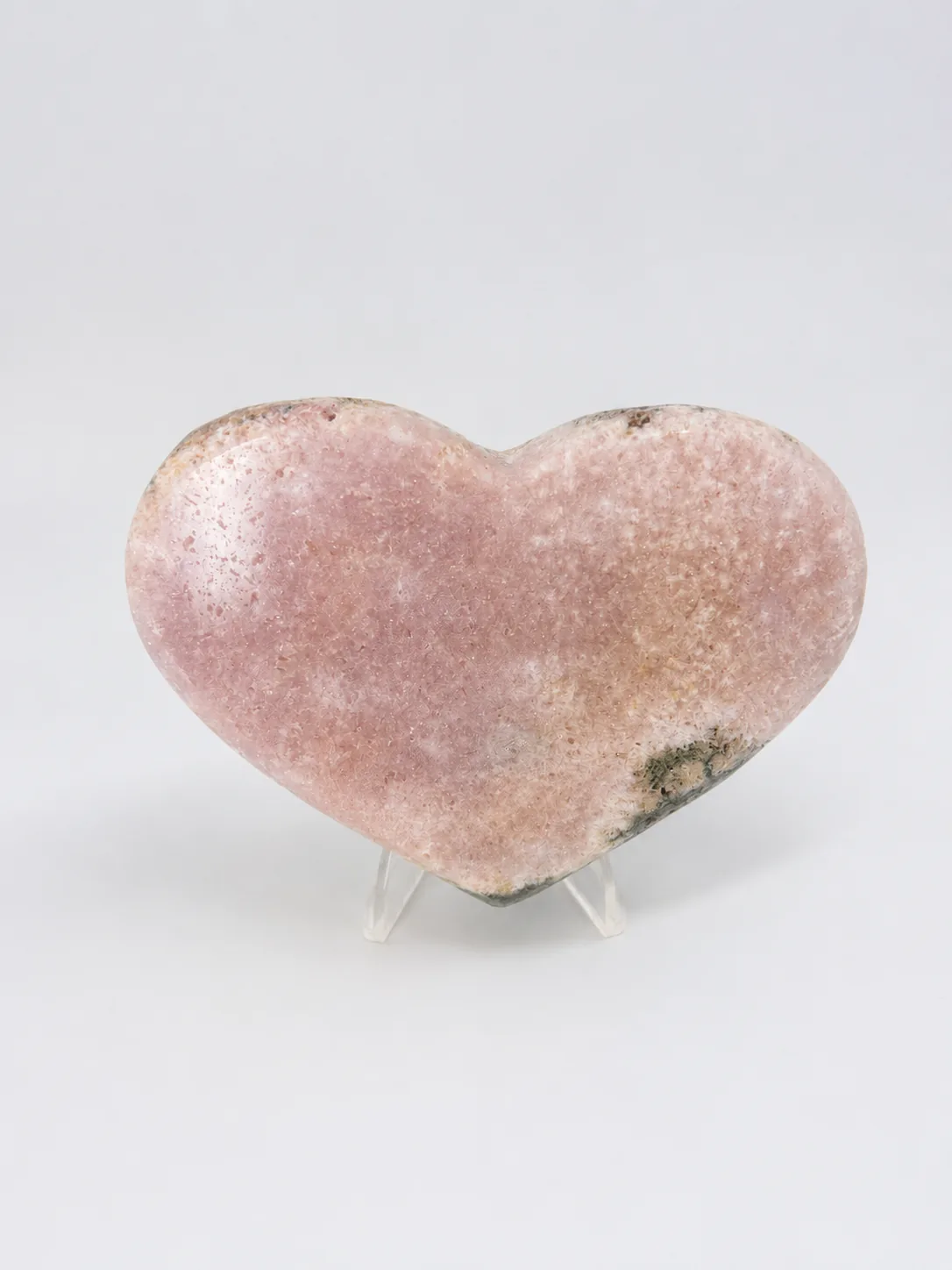 Natural Pink Amethyst Heart with soft blush colouring and subtle sparkling druzy crystal.
