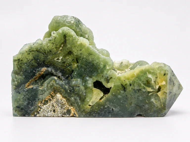 Natural Prehnite freeform point with Epidote inclusions